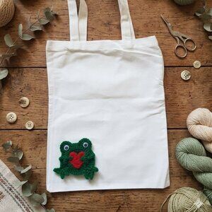 Handmade Crochet Frog Patch Tote Bag New
